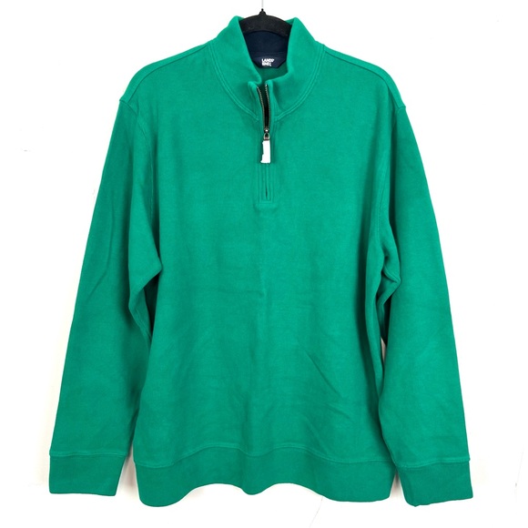 NWOT Lands' End Green Quarter Zip Sweater Cotton Men's Large 42-44 - Picture 1 of 5